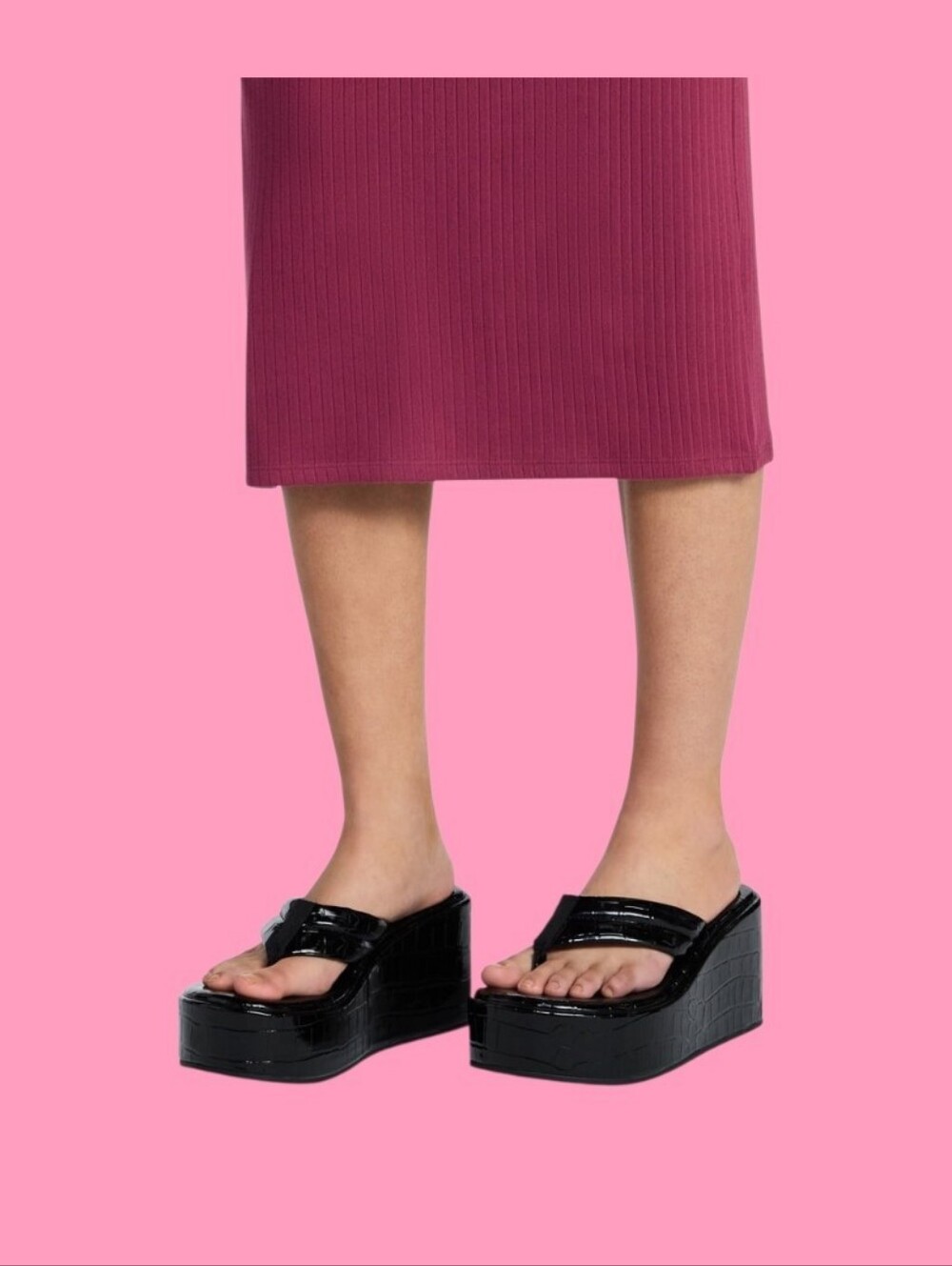 No Boundaries Black Platform Wedge Thong Sandals - Women